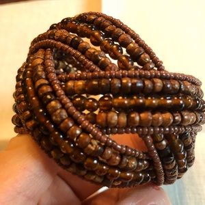NWOT OS Brown Bracelet Wood & Plastic Beads